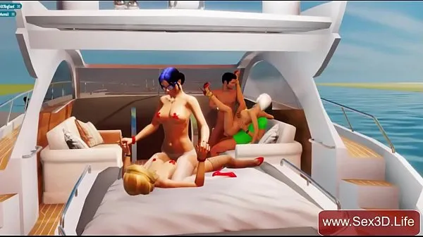 HD Yacht 3D group sex with beautiful blonde - Adult Game-stasjonsklipp