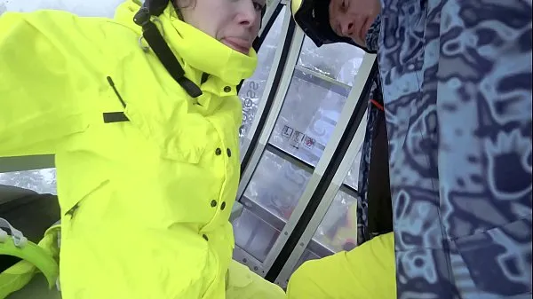 HD 4K Public cumshot on mouth in ski lift Part 1, 2 drive Clips