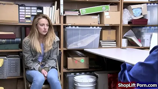 HD Teen blonde is arrested by an LP officer because she and her friends caught stealing officer made a deal with her.If he can do whatever he wants to her she can easily officer pulls out his cock and fucks her tight pussy-drevklip