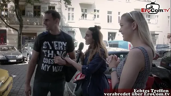 HD german reporter search guy and girl on street for real sexdate-stasjonsklipp