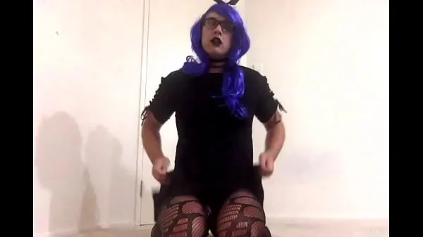 HD Blue Haired Sissy CD Eating Own Load of Cum drive Clips