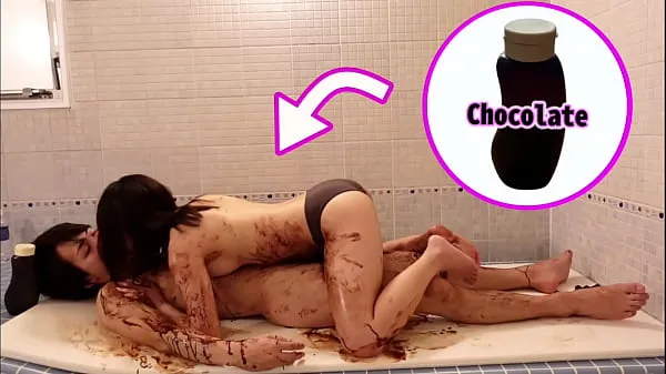 HD Chocolate slick sex in the bathroom on valentine's day - Japanese young couple's real orgasm drive Clips