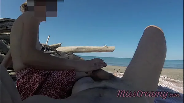 HD Strangers caught my wife touching and masturbating my cock on a public nude beach - Real amateur french - MissCreamy-drevklip