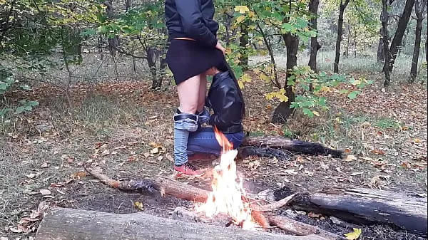 HD Beautiful public sex in the forest by the fire - Lesbian Illusion Girls drive Clips