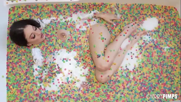 HD This solo scene with Cherry of the Month Maddy May is playful and fun as she rolls around in a tub of cereal. You'll want to eat her up while she plays with her big tits drive Clips