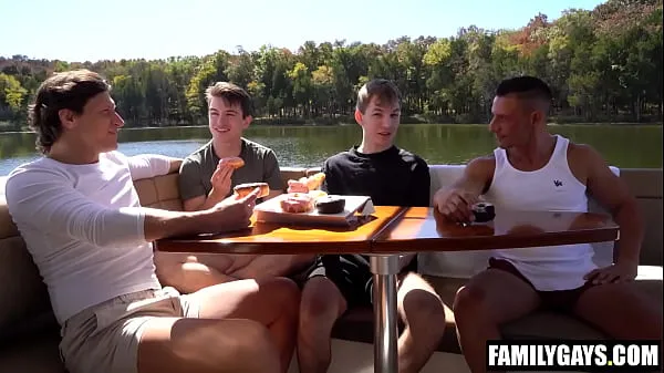 HD Step daddies foursome fuck gay step sons on a boat trip Klip pemacu