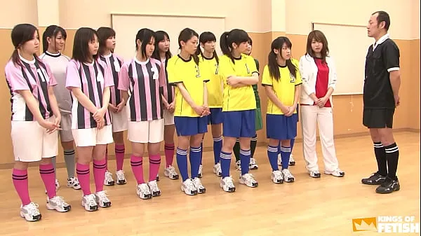 Sexy Japanese female players have a session with the leader of the team
